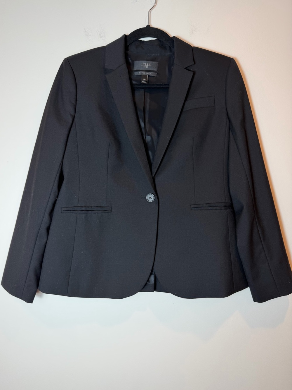 J.Crew 1035 Super 120’s Wool Blazer Black Tailored Suit Jacket 10 Petite